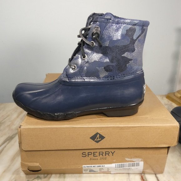 Sperry Docksider Saltwater Duck Boots Silver Metalic and Blue Camo 6 - Picture 5 of 10